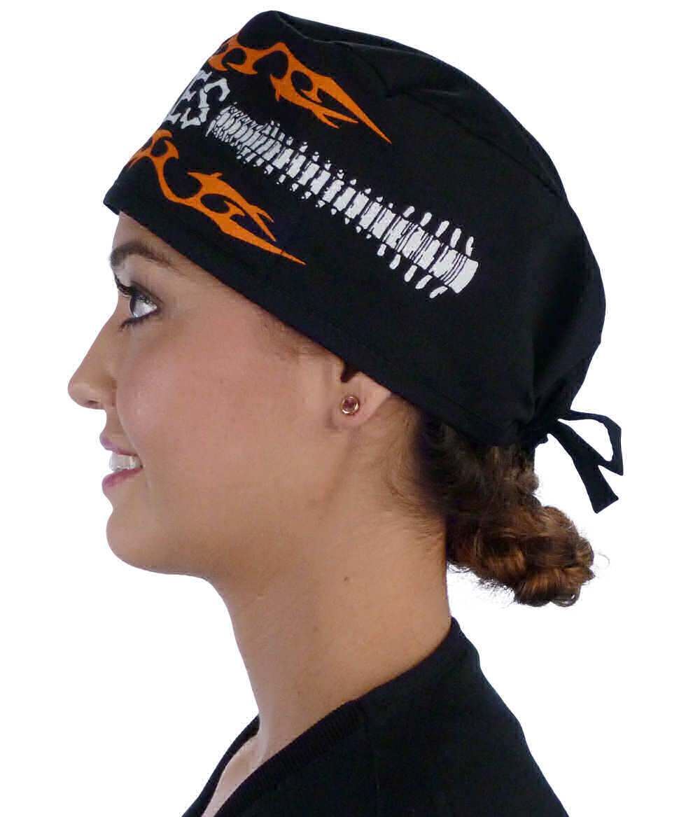 Classic Cotton Surgical Scrub Cap - American-Made with Sweatband - Bones on Black Surgical Scrub Caps