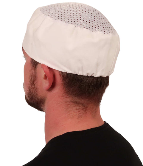 Chef's Beanie Elastic Back - White Airflow Mesh with sweatband