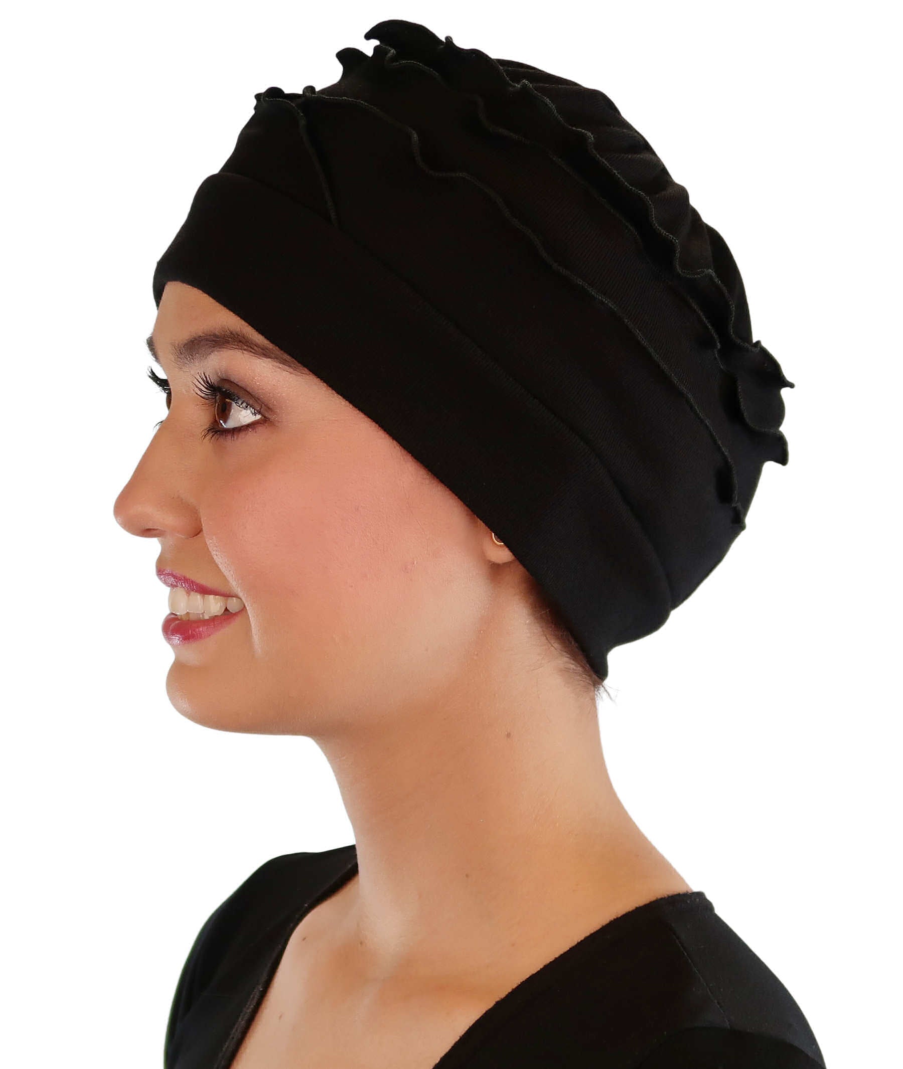 Sofia Ruffle Comfort Caps - Soft Stylish & Fashionable - American Made - Black Comfort Caps