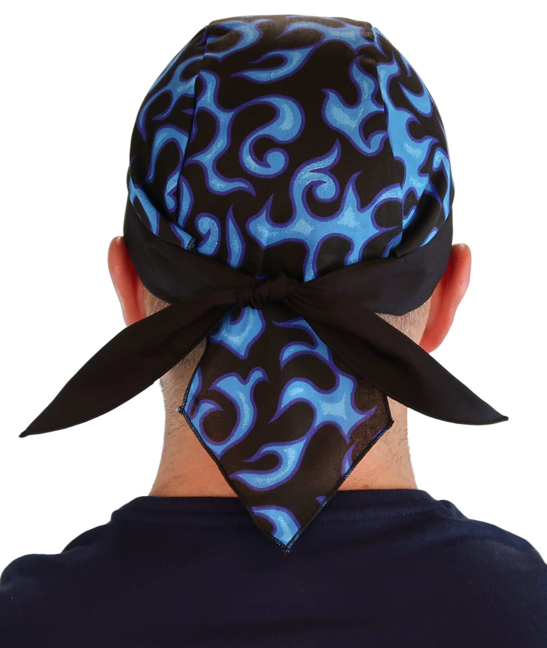 Breathable Cotton Skull Caps: Perfect for Any Activity - Blue Liquid Flames on Black Classic Skull Caps
