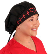 Banded Bouffant Surgical Scrub Cap - Red Beating Heart