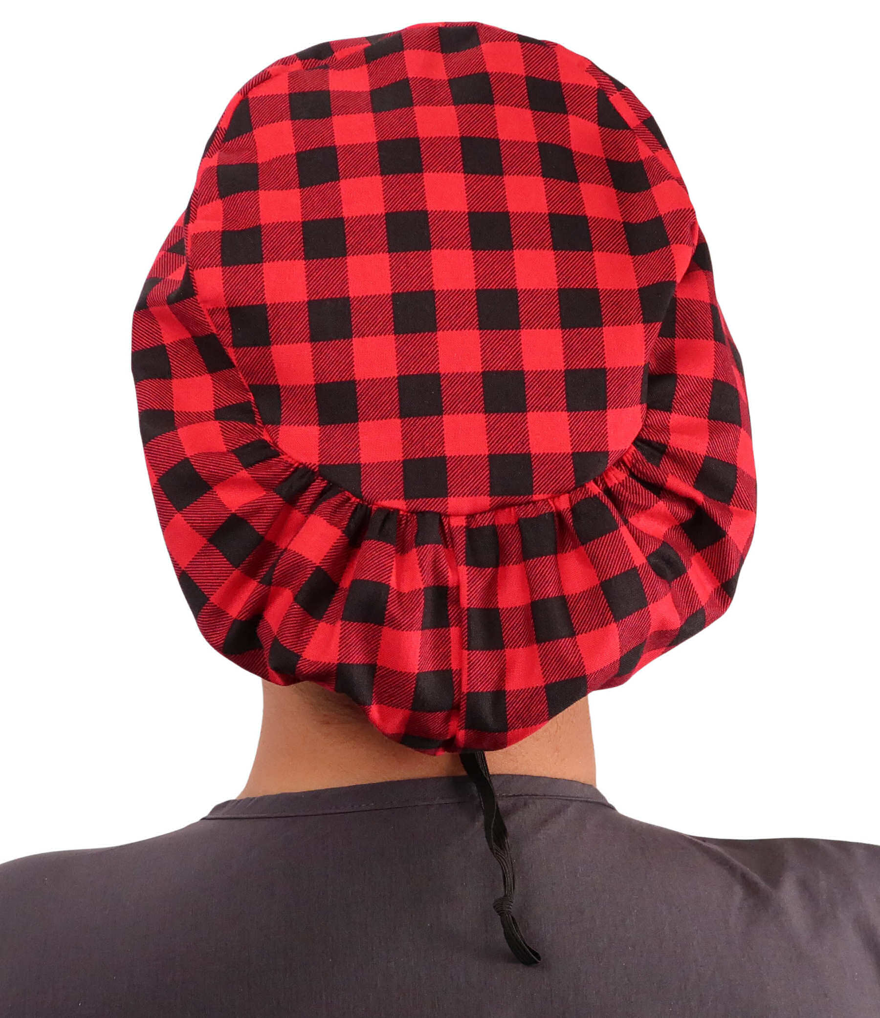 Euro Style Riley Comfort Scrub Cap - American Made - Black & Red Buffalo Check - Riley Comfort Scrub Caps - Sparkling EARTH