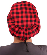 Euro Style Riley Comfort Scrub Cap - American Made - Black & Red Buffalo Check