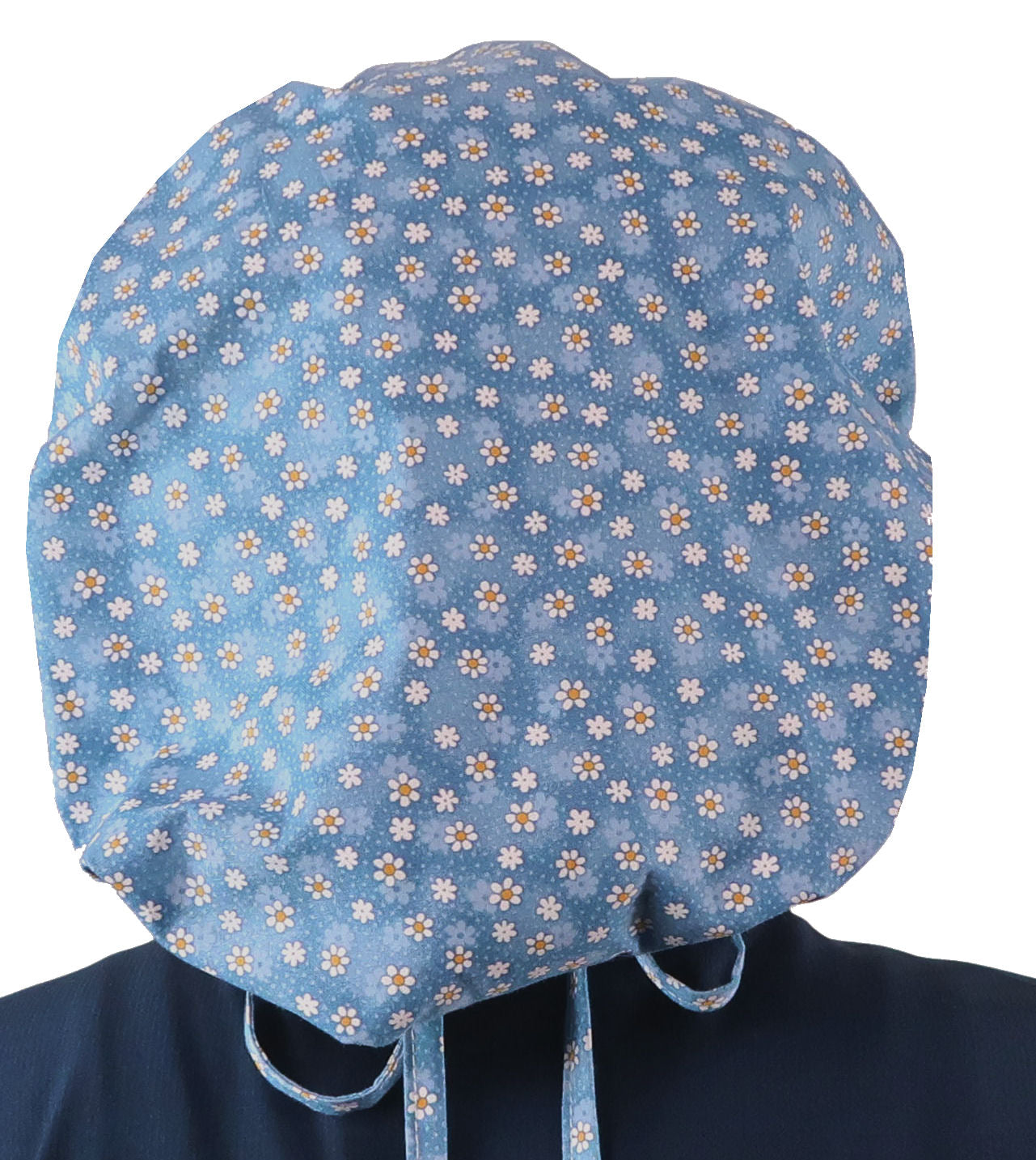 Stylish American Made Banded Bouffant Ponytail Scrub Cap - Dainty Daisies Banded Bouffant Surgical Scrub Caps