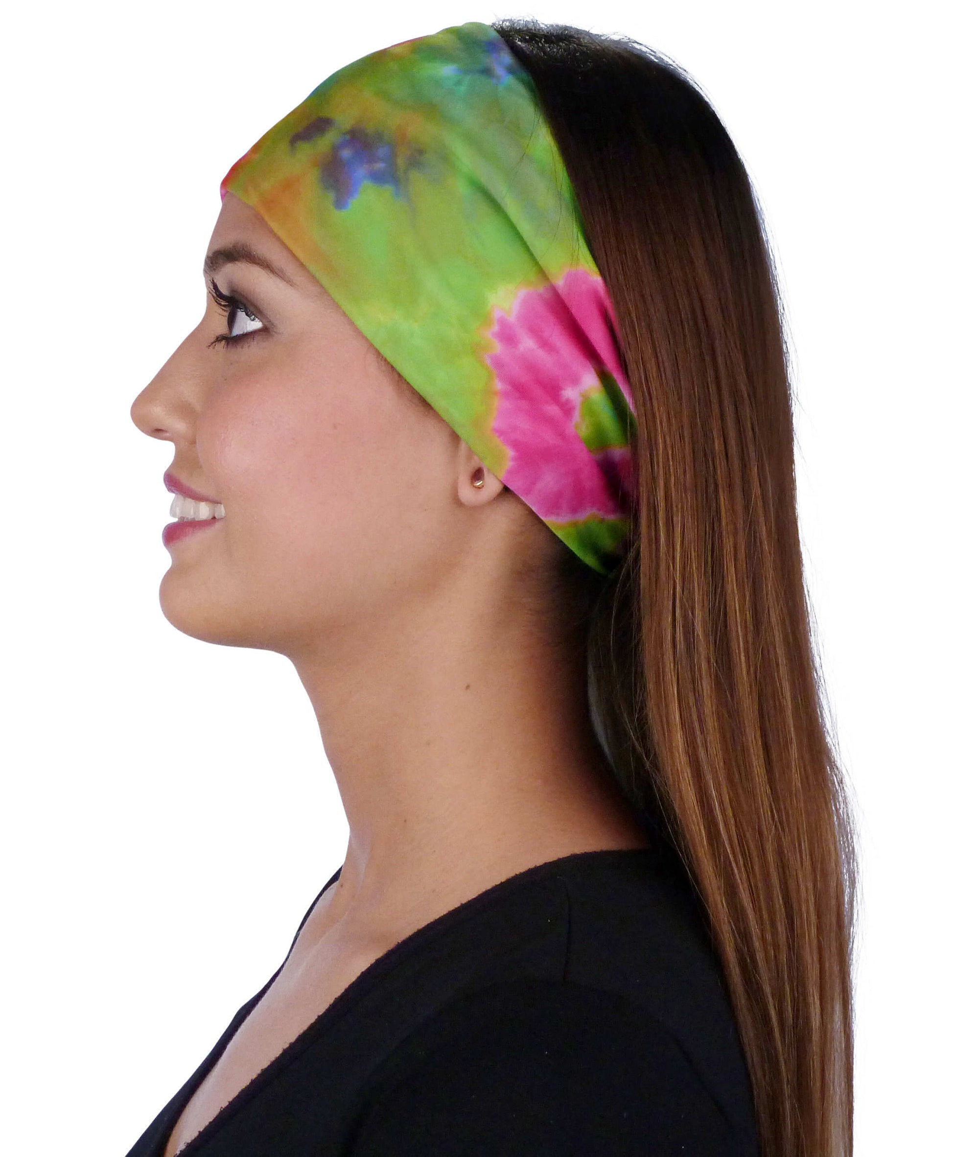 Reversible Stretch Headband – Stylish Comfortable & USA-Made - Multi Tie Dye Orange Red & Blue Stretch Headbands