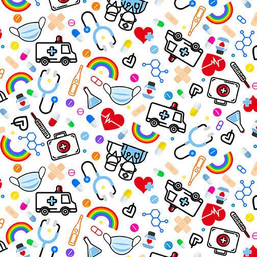 Stylish American Made Banded Bouffant Ponytail Scrub Cap - Hope & Healing on White Banded Bouffant Surgical Scrub Caps