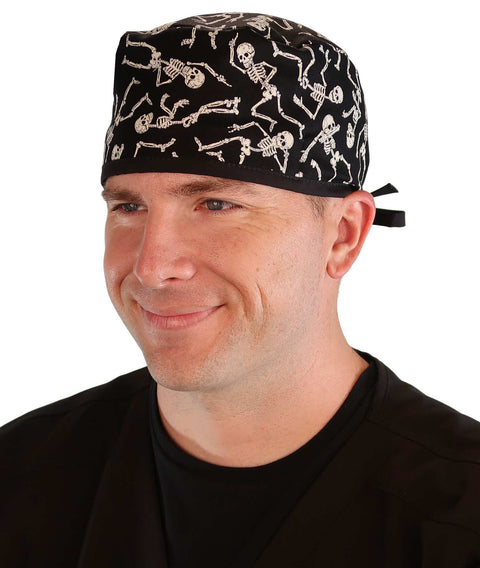 Surgical Scrub Cap - Dancing Skeletons with Black Ties (Glow In The Dark) - Surgical Scrub Caps - Sparkling EARTH