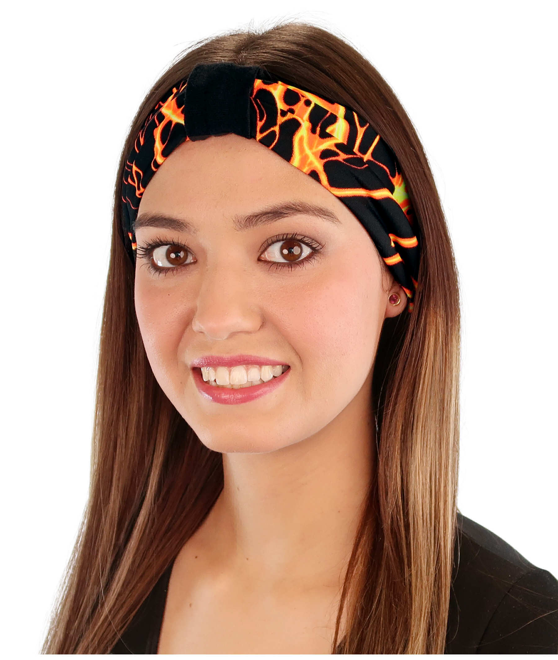 Reversible Stretch Headband – Stylish Comfortable & USA-Made - Orange & Yellow Lightning on Black Stretch Headbands