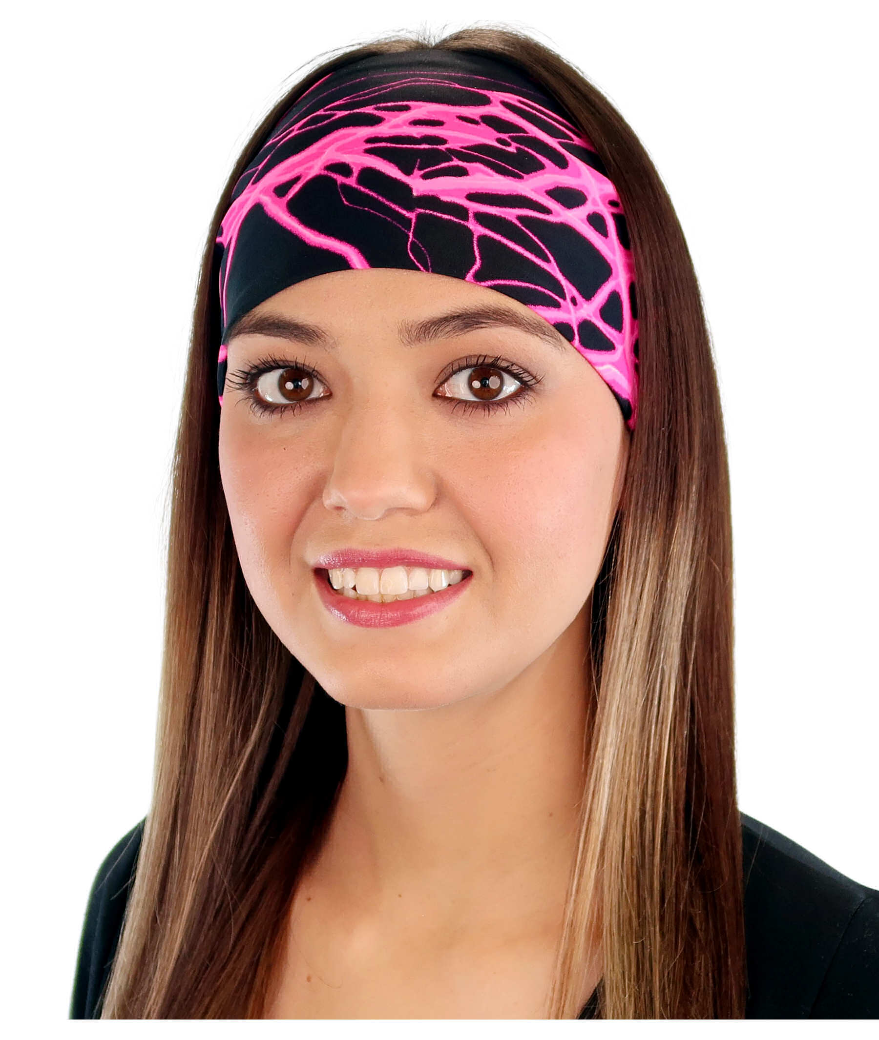 Reversible Stretch Headband – Stylish Comfortable &amp; USA-Made - Pink Lightning on Black Stretch Headbands