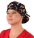 Front Facing Tied View of a Woman Wearing a Tied Back Banded Bouffant Ponytail Surgical Scrub Cap - X - Ray Dogs Patterned Fabric with Black Ties 