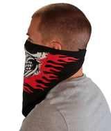 Cotton Biker Tri-Danna Face Mask: Style, Comfort and Protection - Skull Jaw Red Flames on Black - Tri-Danna Masks - Sparkling EARTH