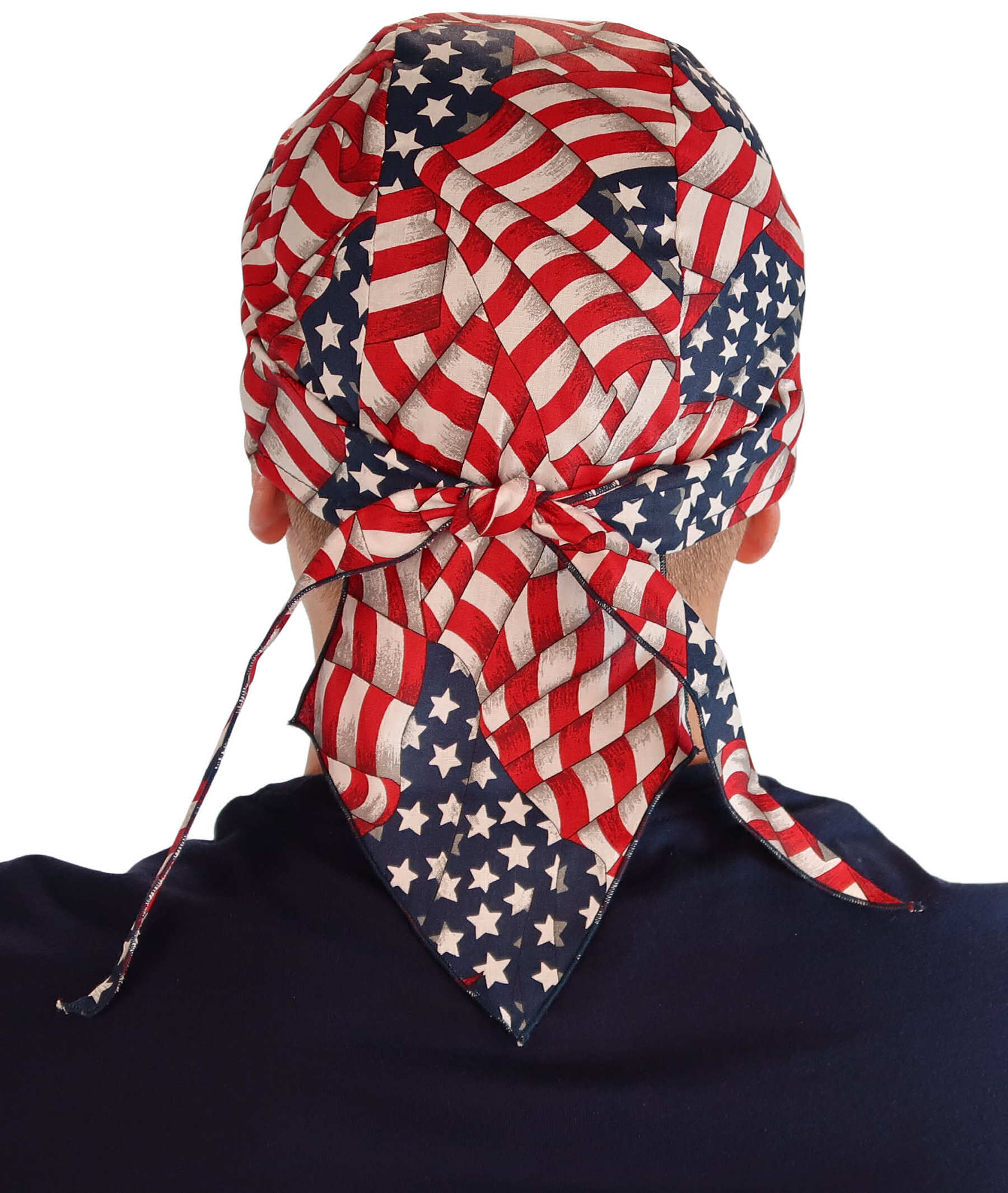 Deluxe Extra Deep Skull Cap – Terry Sweatband Adjustable Fit - Made in USA - Stars and Stripes Deluxe Skull Caps