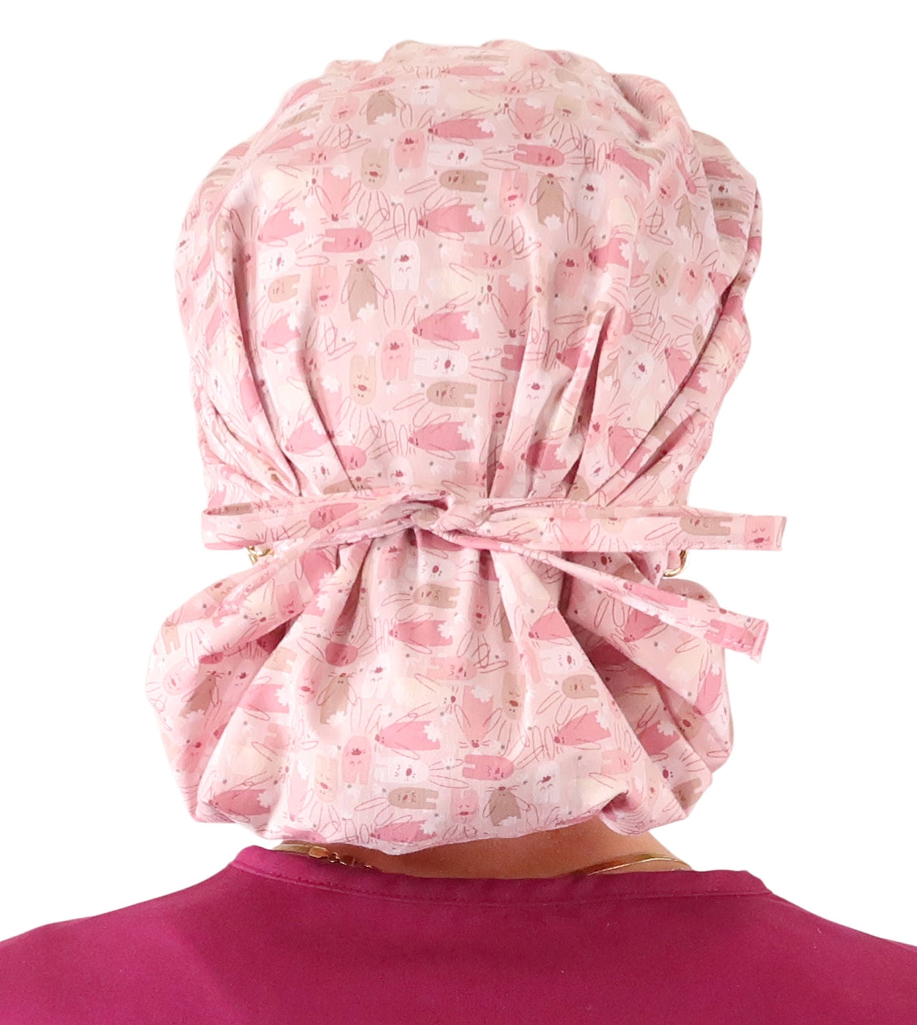Stylish American Made Banded Bouffant Ponytail Scrub Cap - Honey Bunnies Banded Bouffant Surgical Scrub Caps
