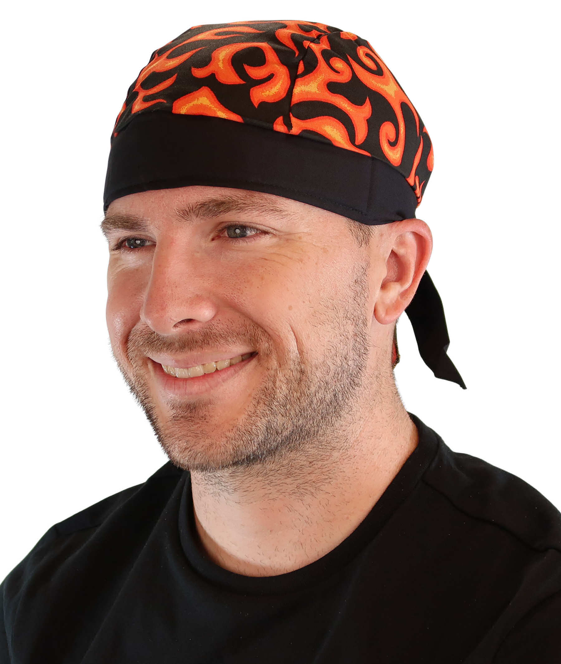 Breathable Cotton Skull Caps Orange Flames with Black Band Classic Skull Caps