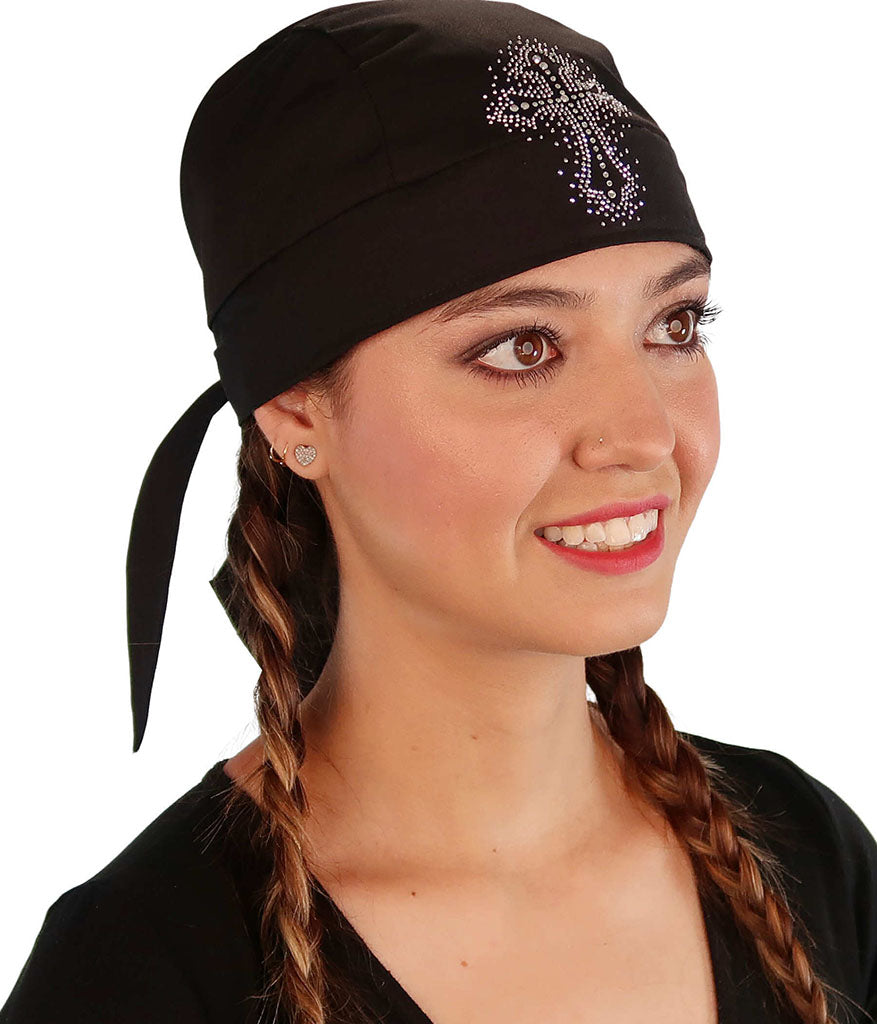 Embellished Skull Caps: Stylish and Unique Headwear - Black Skull Cap with Glitter Cross Rhinestud/Stone Design - Classic Skull Caps - Sparkling EARTH