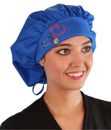 Embellished Banded Bouffant - Royal Blue Banded Bouffant with Heart Stethoscope Patch