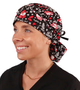 Banded Bouffant Surgical Scrub Cap - Let it Snow with Black Ties