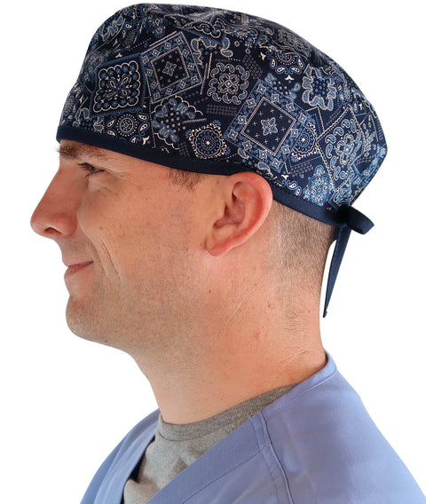 Surgical Scrub Cap - Bandana Bonanza with Navy Ties