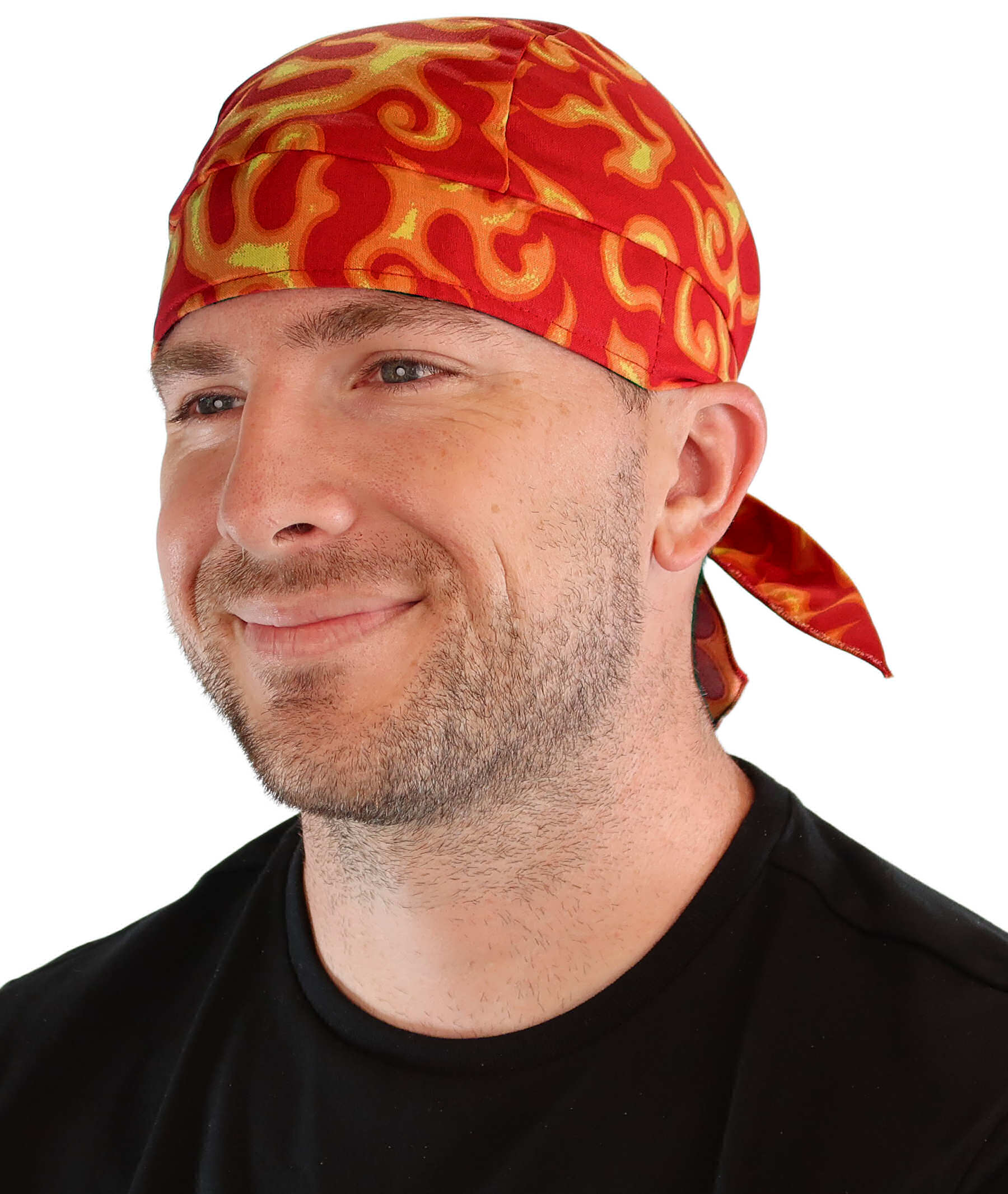 Breathable Cotton Skull Caps Liquid Orange Flames on Red Classic Skull Caps