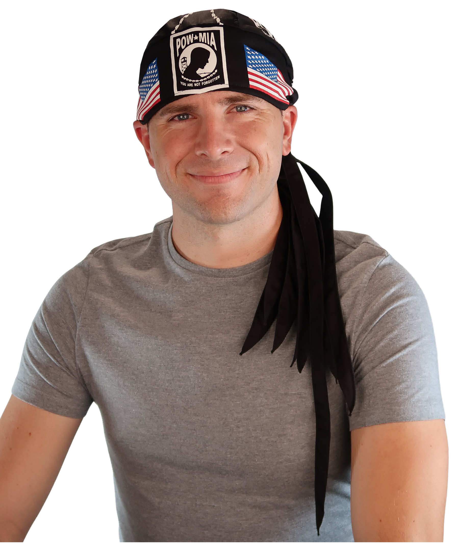 Nomad 10 Skull Cap - Rockstar Style for the Open Road - American Made - POW MIA and USA Flag on Black Nomad 10 Skull