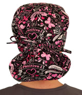 Big Hair Women's Scrub Cap - Pink Ribbon Collage on Black