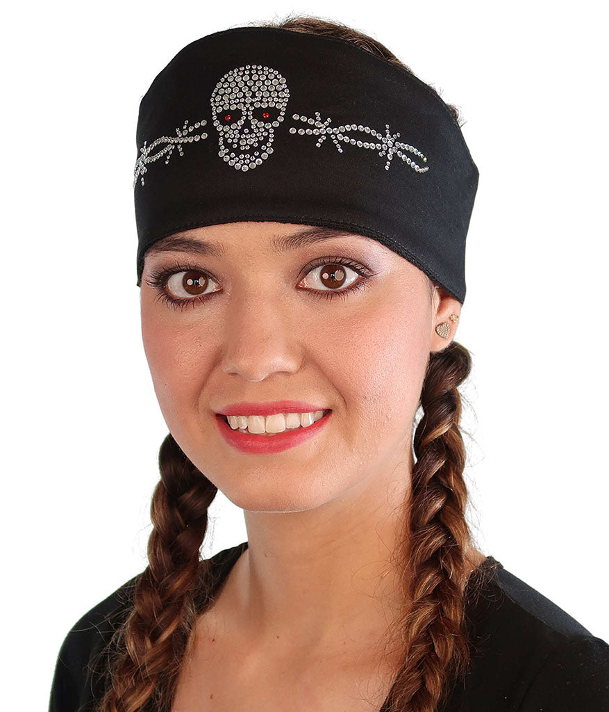 Embellished Chop Top Doo Wrap – Bold Biker Bandana with Exclusive Bling - Black Chop Top with Skull & Barbed Wire