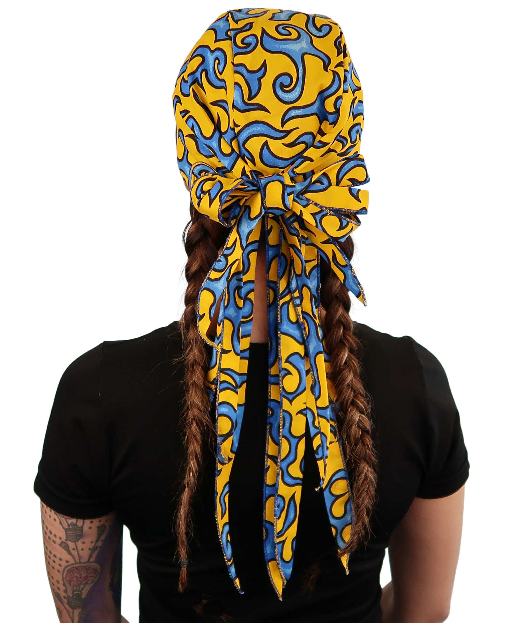 Nomad 10 Skull Cap - Rockstar Style for the Open Road - American Made - Liquid Blue Flames on Yellow - Nomad 10 Skull Caps - Sparkling EARTH