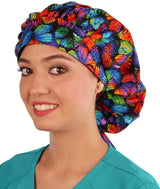 Banded Bouffant Surgical Scrub Cap - Butterfly Me Away - Banded Bouffant Surgical Scrub Caps - Sparkling EARTH