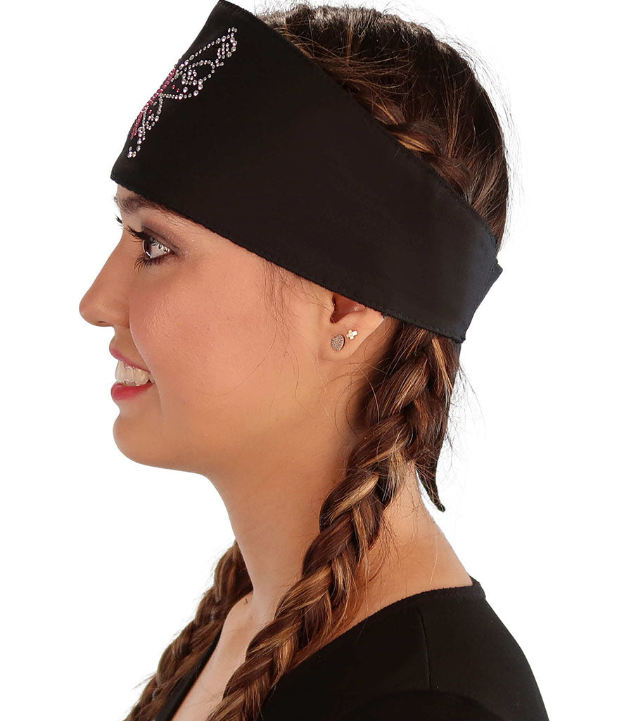 Embellished Chop Top Doo Wrap – Bold Biker Bandana with Exclusive Bling - Black Chop Top with Pink Ribbon Butterfly
