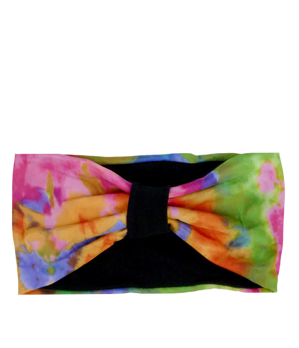 Reversible Stretch Headband – Stylish Comfortable & USA-Made - Multi Tie Dye Orange Red & Blue Stretch Headbands