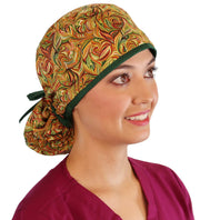 Big Hair Surgical Scrub Cap - Fall Harvest with Green Ties