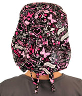 Big Hair Women's Scrub Cap - Pink Ribbon Collage on Black