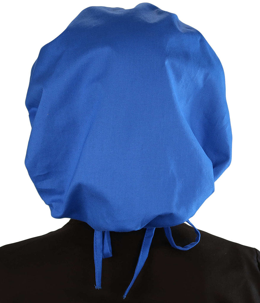 Embellished Banded Bouffant Ponytail Scrub Cap - American Made - Royal Blue Banded Bouffant with Heart Stethoscope