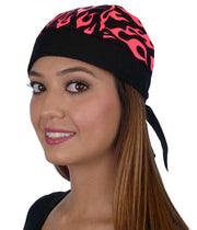 Classic Skull Cap - Pink Neon Flames on Black