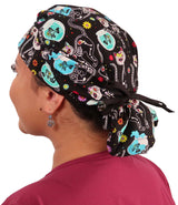 Designer Banded Bouffant Surgical Cap - X - Ray Cats with Black Ties