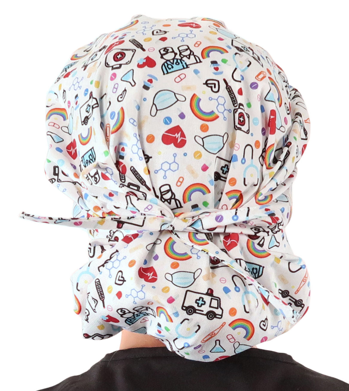 Stylish American Made Banded Bouffant Ponytail Scrub Cap - Hope & Healing on White Banded Bouffant Surgical Scrub Caps