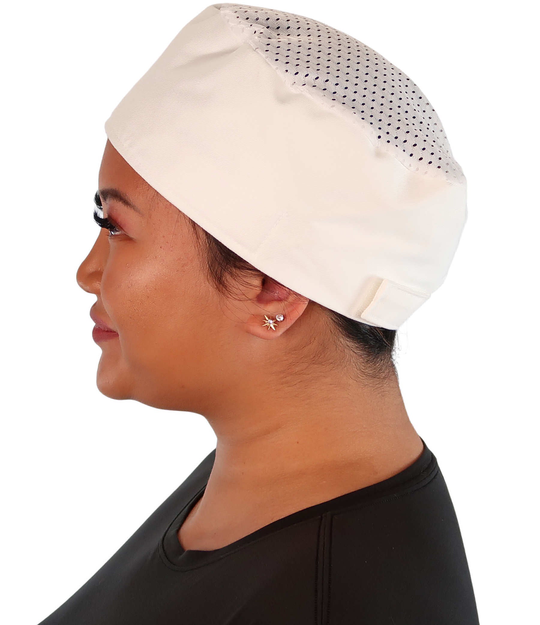 Classic White Cotton Chef Beanie – AirFlow Top Hook & Loop Closure - Made in USA - White Airflow Mesh with sweatband