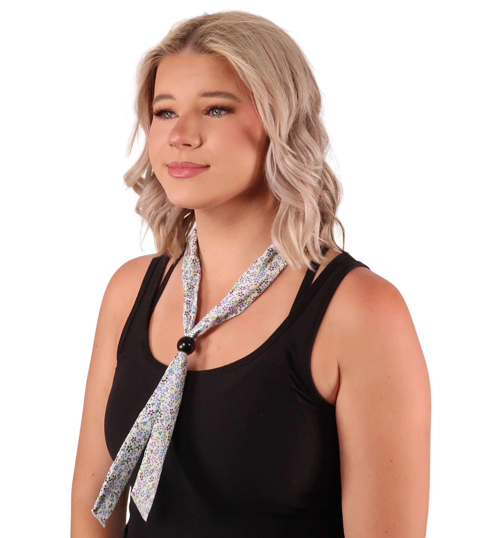 Reusable Cooling Neck Tie - Small Daisies Purple &amp; Blue on White NECK COOLING TIES