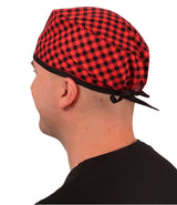 Surgical Scrub Cap - Buffalo Check with Black Ties