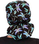 Big Hair Surgical Scrub Cap - Midnight Dragonflies with Black Ties