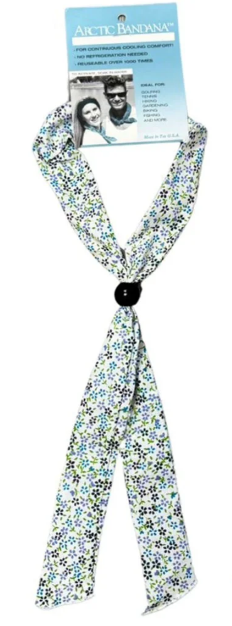 Reusable Cooling Neck Tie - Small Daisies Purple &amp; Blue on White NECK COOLING TIES