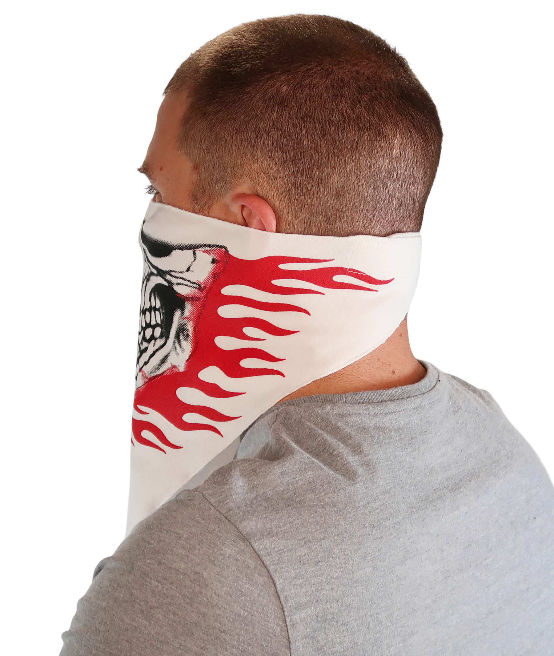 Cotton Biker Tri-Danna Face Mask: Style Comfort and Protection - Skull Jaw with Red Flames Tri-Danna Masks