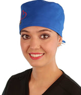 Embellished Surgical Scrub Cap - Royal Blue Cap with Heart Stethoscope Patch