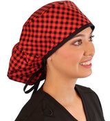 Big Hair Surgical Scrub Cap - Buffalo Check with Black Ties