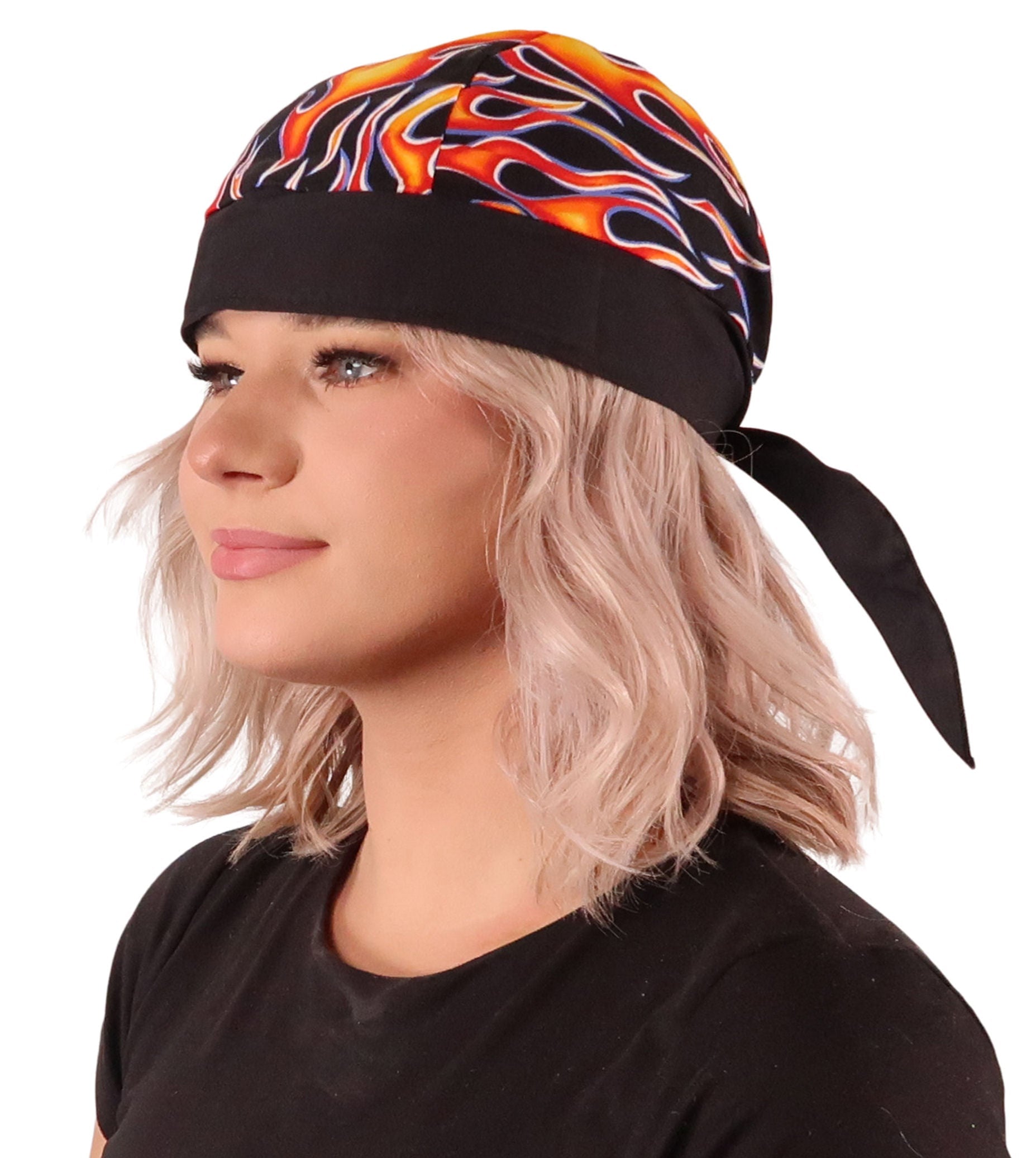 Breathable Cotton Skull Caps: Perfect for Any Activity - Hot Rod Flames with Black Band Classic Skull Caps