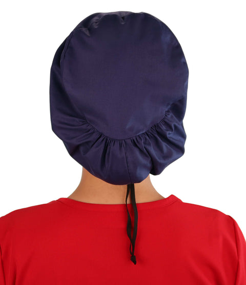 Embellished Euro Style Riley Comfort Scrub Cap - American Made - Red Caduceus Patch on Navy
