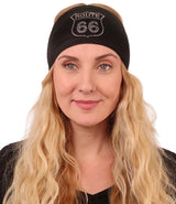 Embellished Stretch Headband - Black Headband with Route 66 Rhinestone Design