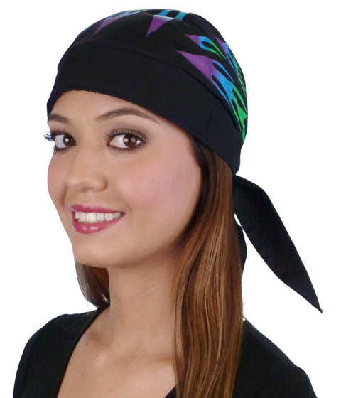 Breathable Cotton Skull Caps - Green and Blue Flames - Classic Skull Caps - Sparkling EARTH