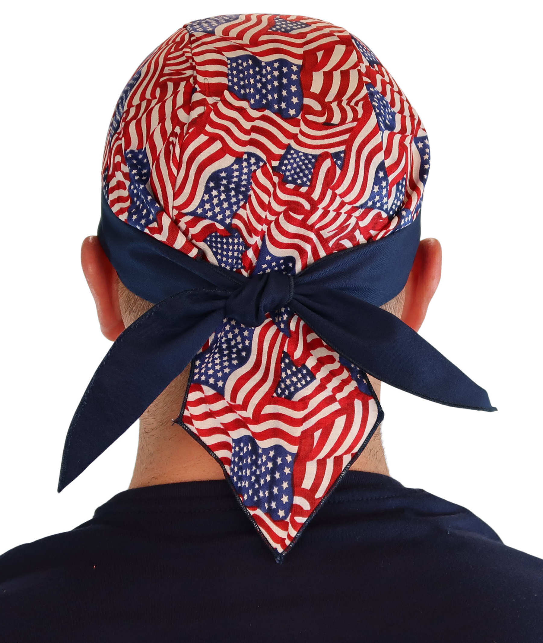 Breathable Cotton Skull Caps: Perfect for Any Activity - Small Tossed US Flag with Navy Band Classic Skull Caps