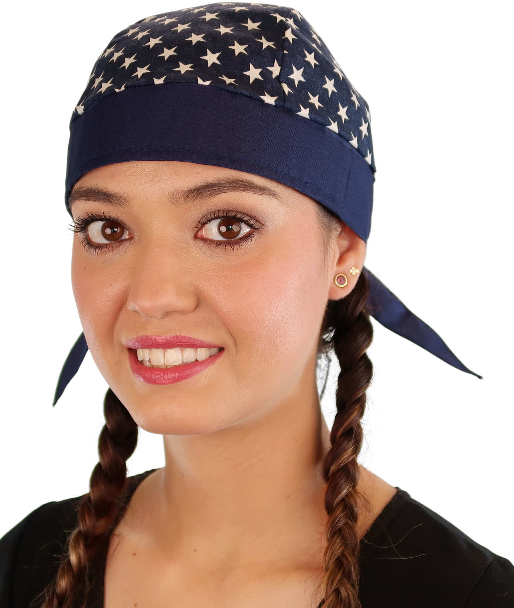 Breathable Cotton Skull Caps: Perfect for Any Activity - Navy Blue with Stars and Navy Band Classic Skull Caps